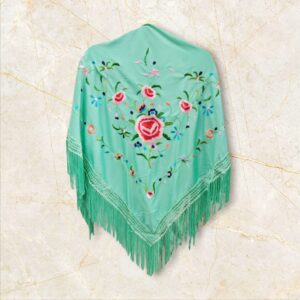 Mantoncillo Verde Agua Bordado Flor de Colores