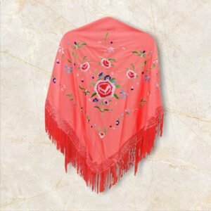 Mantoncillo Rosa Coral Bordado Flor de Colores