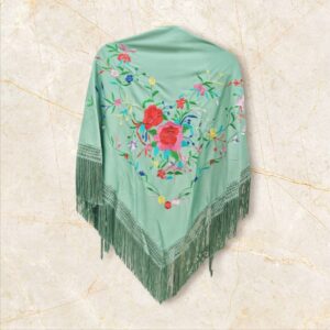 Mantoncillo Verde Jabonoso Ramillete Bordado de Colores