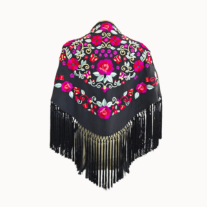 Mantoncillo Primavera Negro Bordado Colores