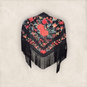 Mantoncillo Cantillana Negro Bordado Coral - Rojo