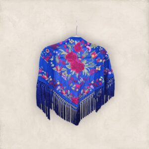 Mantoncillo Cantillana Azul Eléctrico Bordado Buganvilla