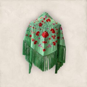 Mantoncillo Clavel Verde Manzana Bordado Rojo