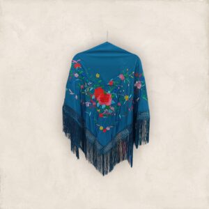 Mantoncillo Azul Petróleo Bordado Ramillete Colores