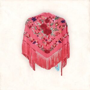 Mantoncillo Cantillana Rosa Coral Bordado Rojo