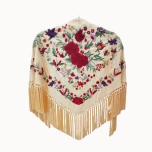 Mantoncillo Cantillana Crema - Vainilla Bordado Rojo