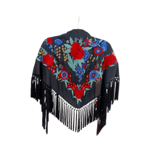 Mantoncillo Farolillo Negro Bordado Rojo