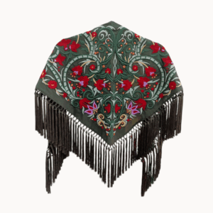 Mantoncillo Alegría Verde Cacería Bordado Rojo