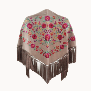 Mantoncillo Primavera Marrón Tierra Claro Bordado Colores