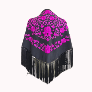 Mantoncillo Primavera Negro Bordado Fucsia