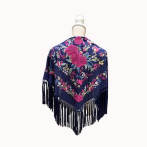 Mantoncillo Cantillana Azul Noche Bordado Buganvilla