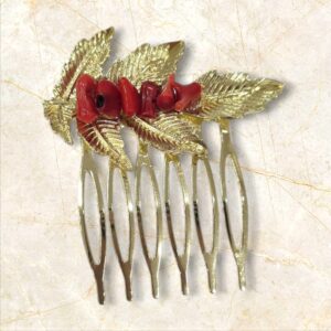 Peinecillo Dorado Hoja y Piedras Rojas