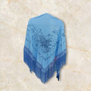 Mantoncillo Celeste Bordado Ramillete al Tono