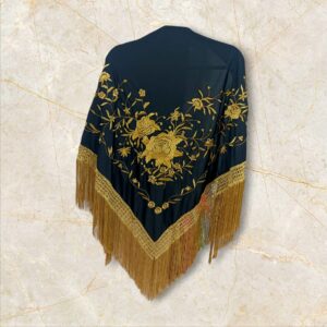 Mantoncillo Negro Bordado Ramillete Dorado