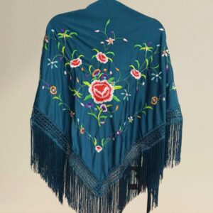 Mantoncillo Azul Petróleo Bordado Flor Colores