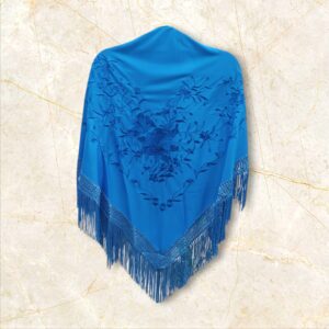 Mantoncillo Azul Añil Bordado Ramillete al Tono