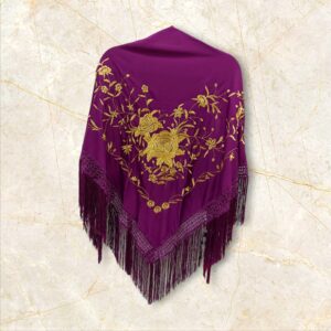 Mantoncillo Berenjena Bordado Ramillete Dorado