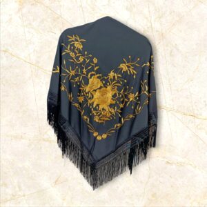 Mantoncillo Negro Bordado Ramillete Dorado